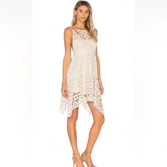 Free People Lace Just Like Honey Ivory Nude Boho Bridal Shower Dress Size 6 - Picture 2 of 15